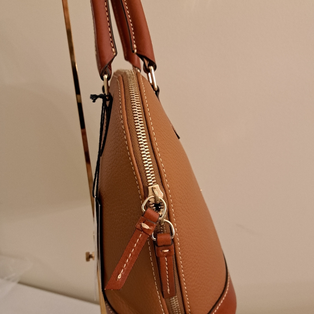Dooney & Bourke Pebbled Leather Domed Satchel Caramel/Gold-NEW W/TAGS! - Picture 7 of 13